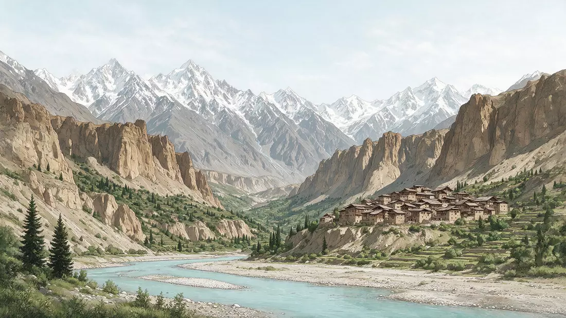 Architektur-Render von Hunza-Tal in Karimabad, Pakistan bei Tageslicht
