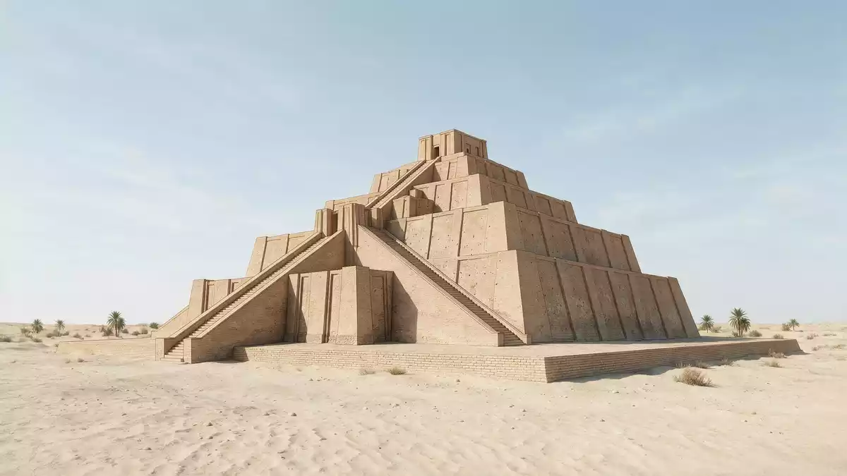 Architektur-Render von Zikkurat von Ur in Nasiriya, Irak bei Tageslicht