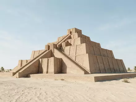 Moderner Architektur-Render zeigt Silhouette von Zikkurat von Ur in Nasiriya Irak, klare Linien und neutrales - Foto: THN