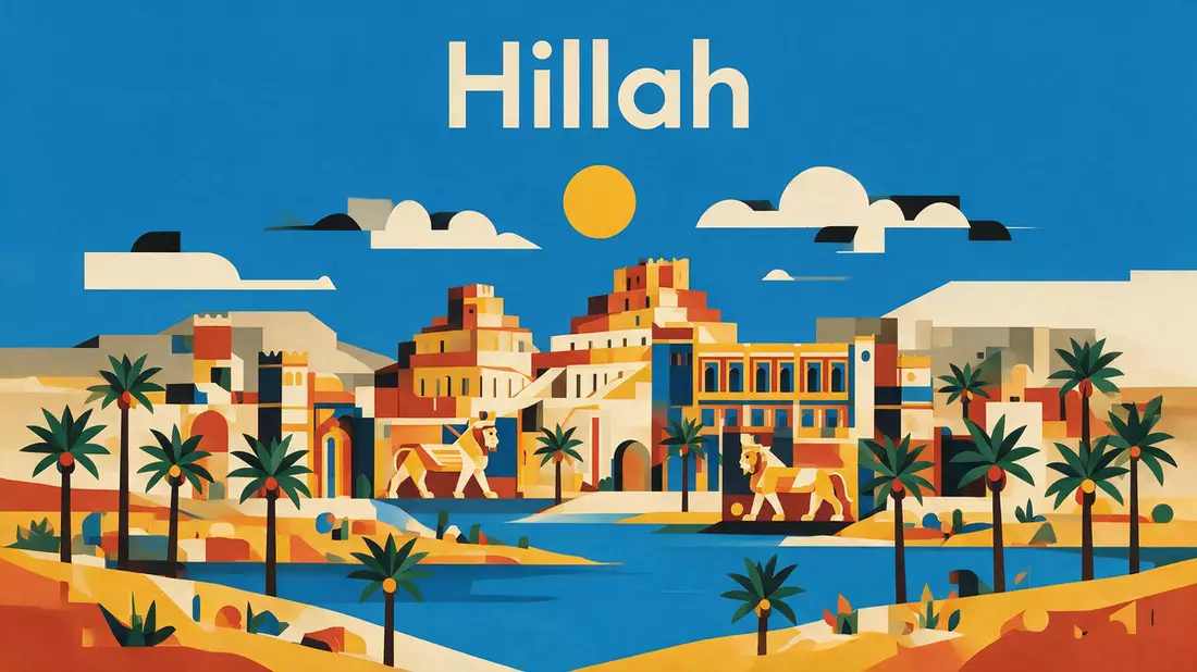 Bauhaus-Poster als Abstraktion von Ausgrabungen von Babylon in Hillah, Irak