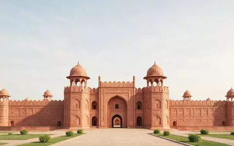 Moderner Architektur-Render zeigt Silhouette von Lahore Fort in Lahore Pakistan, klare Linien und neutrales Tageslicht - Foto: THN