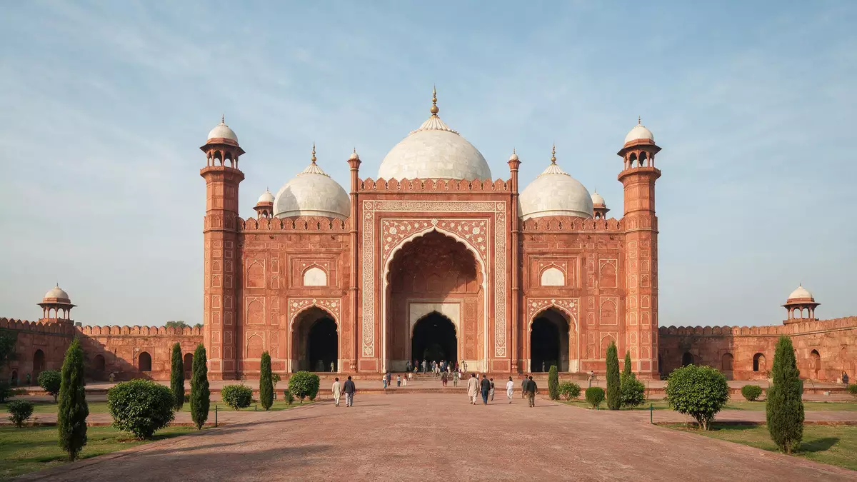 Editorial-Reisemagazinbild vom Wahrzeichen Badshahi-Moschee Lahore in Lahore, Pakistan