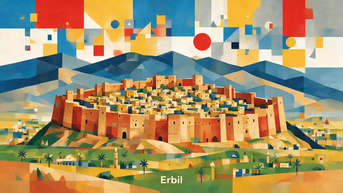 Bauhaus-Poster als Abstraktion von Zitadelle von Erbil in Erbil, Irak