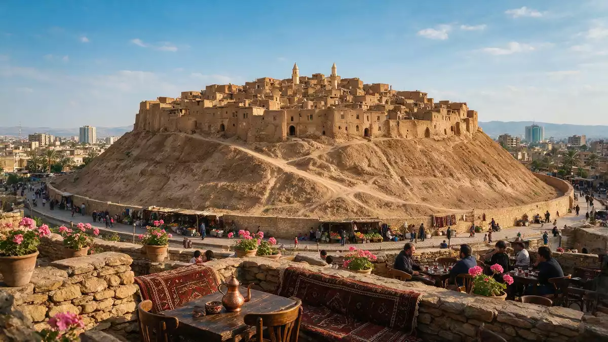 Editorial-Reisemagazinbild vom Wahrzeichen Zitadelle von Erbil in Erbil, Irak