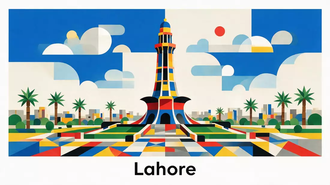 Bauhaus-Poster als Abstraktion von Minar-e-Pakistan in Lahore, Pakistan