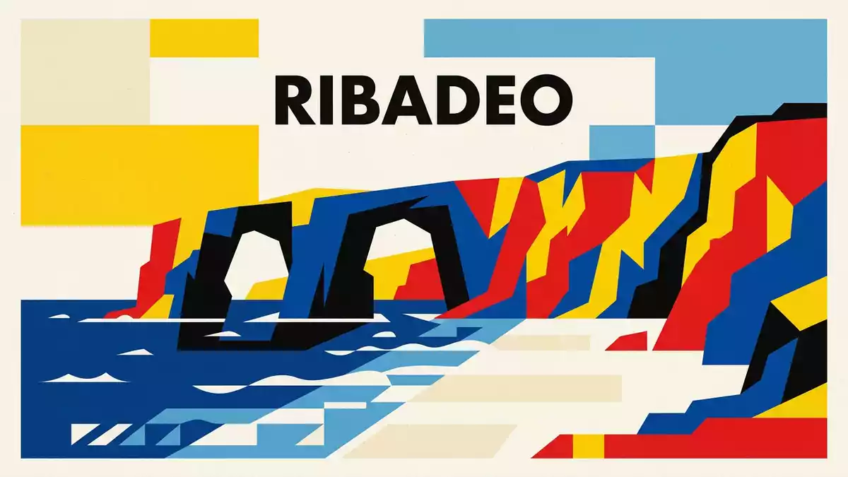 Bauhaus-Poster als Abstraktion von Playa de las Catedrales in Ribadeo, Spanien