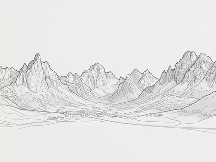 Moderner Architektur-Render zeigt Silhouette von Dolomiten in Cortina d'Ampezzo Italien, klare Linien und neutrales Tageslicht - Foto: THN
