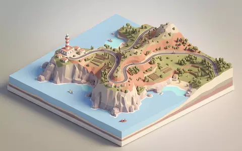 Isometrisches Diorama von Cabo de Formentor und Umgebung in Mallorca Spanien, verspielte Low-Poly-Kulisse in Pastellfarben - Foto: THN