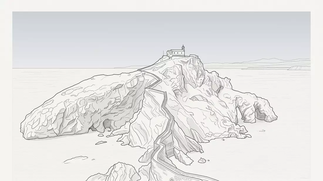 Architektur-Render von Gaztelugatxe in Bermeo, Spanien bei Tageslicht