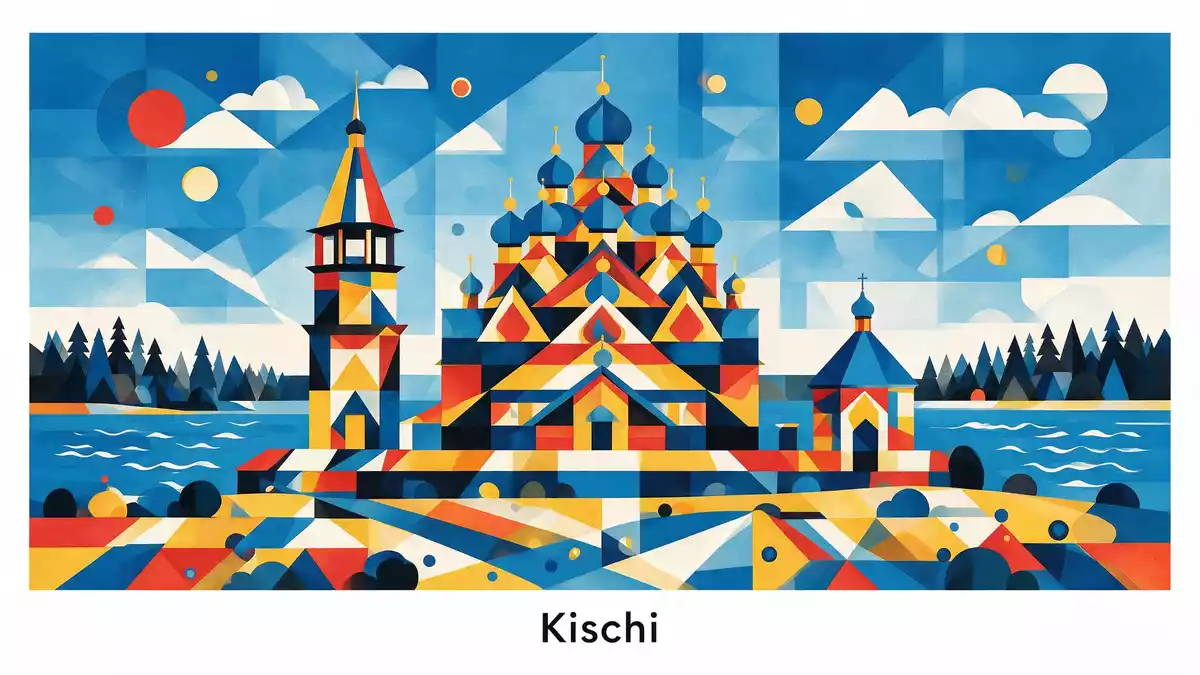 Bauhaus-Poster als Abstraktion von Kizhi Pogost in Kischi, Russland