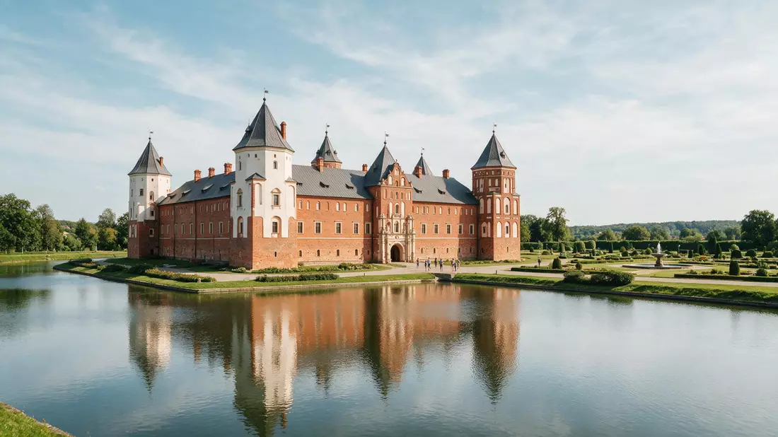 Editorial-Reisemagazinbild vom Wahrzeichen Schloss Mir in Mir, Belarus