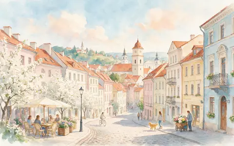 Aquarellillustration des Wahrzeichens Altstadt Vilnius in Vilnius Litauen, weiche Farbverläufe und pastelliges Reiseposter-Feeling - Foto: THN