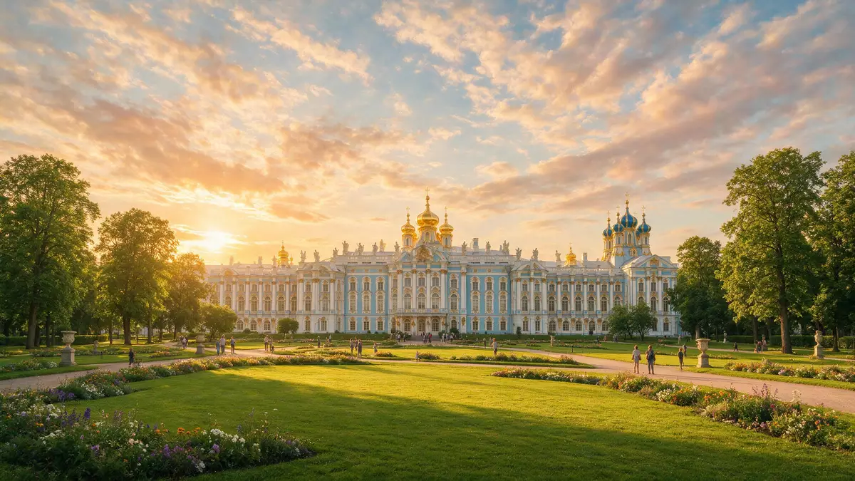 Fotorealistische Ansicht von Katharinenpalast in Puschkin, Russland im Abendlicht