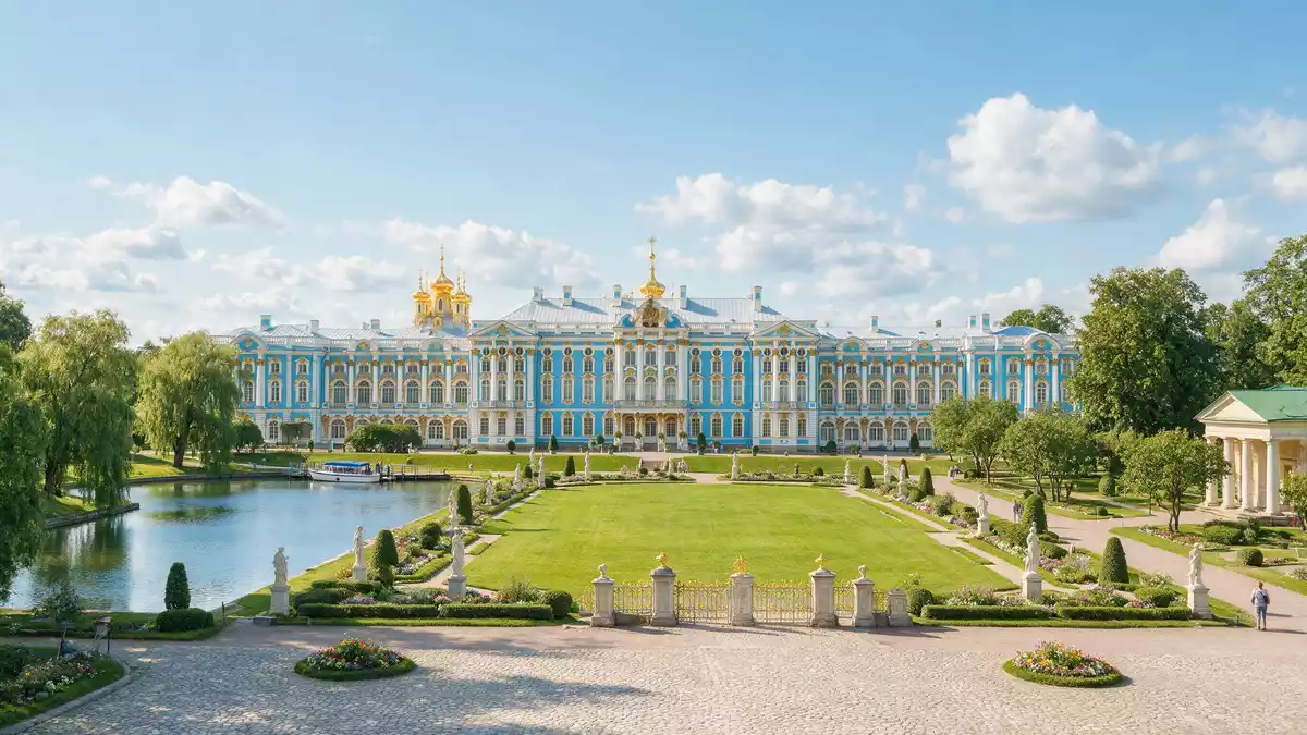 Editorial-Reisemagazinbild vom Wahrzeichen Katharinenpalast in Puschkin, Russland