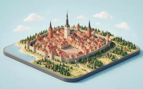 Isometrisches Diorama von Altstadt Tallinn und Umgebung in Tallinn Estland, verspielte Low-Poly-Kulisse in Pastellfarben - Foto: THN