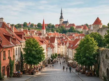Editorialbild im Reisemagazin-Stil vom Wahrzeichen Altstadt Tallinn in Tallinn Estland, ausgewogene Bildgestaltung und natuerliches Umgebungslicht - Foto: THN