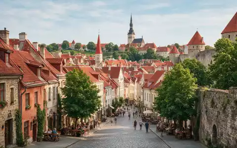 Editorialbild im Reisemagazin-Stil vom Wahrzeichen Altstadt Tallinn in Tallinn Estland, ausgewogene Bildgestaltung und natuerliches Umgebungslicht - Foto: THN