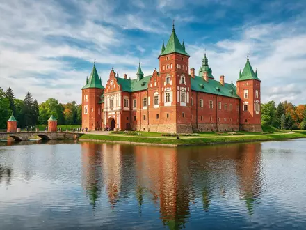 Editorialbild im Reisemagazin-Stil vom Wahrzeichen Schloss Nesvizh in Neswisch Belarus, ausgewogene Bildgestaltung und natuerliches Umgebungslicht - Foto: THN