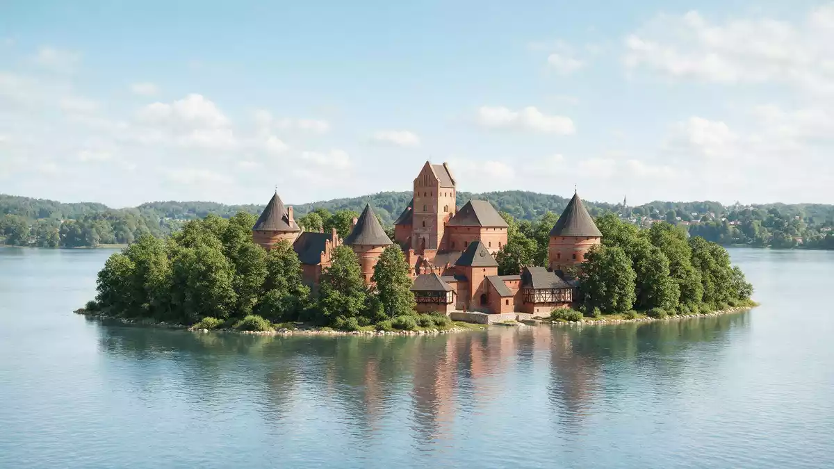 Architektur-Render von Burg Trakai in Trakai, Litauen bei Tageslicht