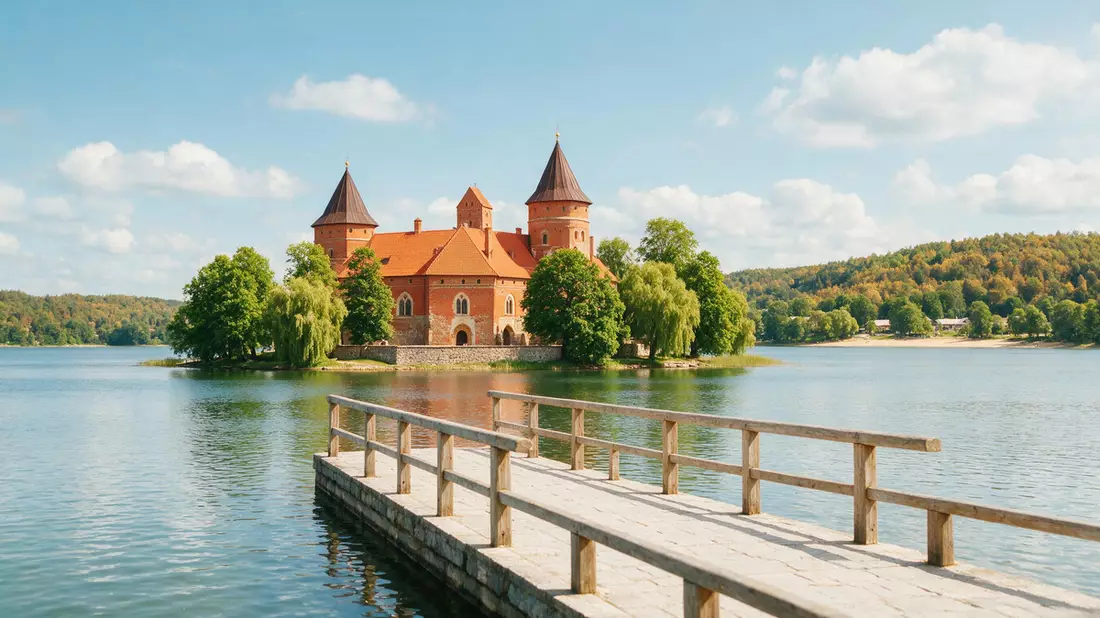 Editorial-Reisemagazinbild vom Wahrzeichen Burg Trakai in Trakai, Litauen