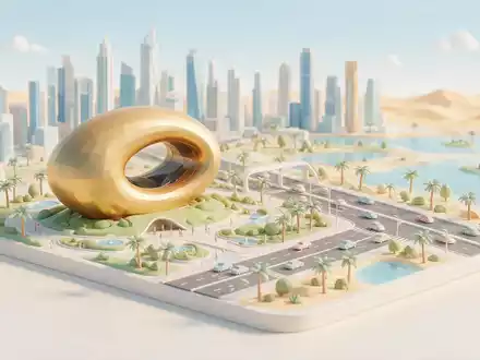 Isometrisches Diorama von Museum der Zukunft Dubai und Umgebung in Dubai VAE, verspielte Low-Poly-Kulisse in - Foto: THN