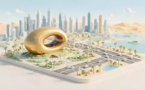Isometrisches Diorama von Museum der Zukunft Dubai und Umgebung in Dubai VAE, verspielte Low-Poly-Kulisse in - Foto: THN