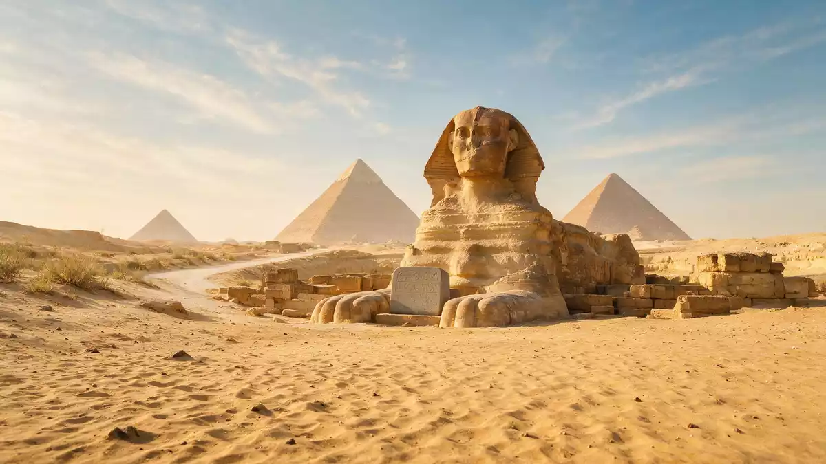 Editorial-Reisemagazinbild vom Wahrzeichen Sphinx von Gizeh in Gizeh, Ägypten