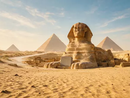 Editorialbild im Reisemagazin-Stil vom Wahrzeichen Sphinx von Gizeh in Gizeh Ägypten, ausgewogene Bildgestaltung und natuerliches - Foto: THN