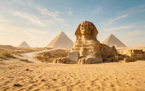 Editorialbild im Reisemagazin-Stil vom Wahrzeichen Sphinx von Gizeh in Gizeh Ägypten, ausgewogene Bildgestaltung und natuerliches - Foto: THN