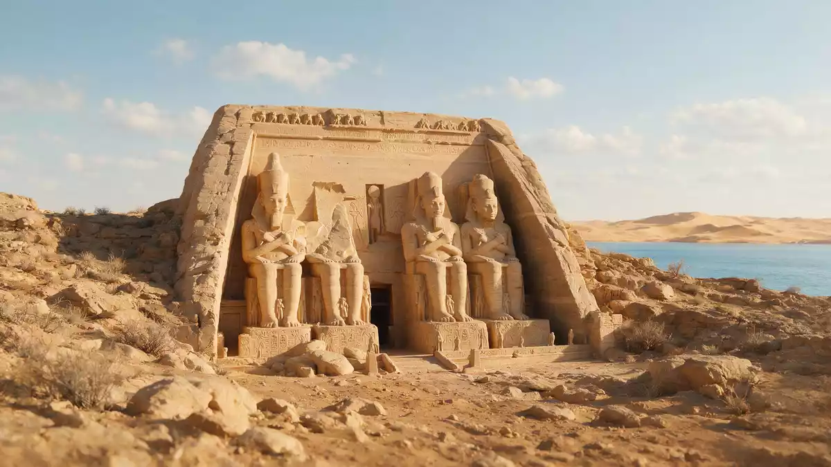 Editorial-Reisemagazinbild vom Wahrzeichen Abu Simbel in Abu Simbel, Ägypten