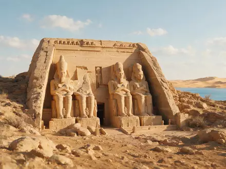 Editorialbild im Reisemagazin-Stil vom Wahrzeichen Abu Simbel in Abu Simbel Ägypten, ausgewogene Bildgestaltung und natuerliches - Foto: THN