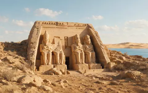 Editorialbild im Reisemagazin-Stil vom Wahrzeichen Abu Simbel in Abu Simbel Ägypten, ausgewogene Bildgestaltung und natuerliches - Foto: THN