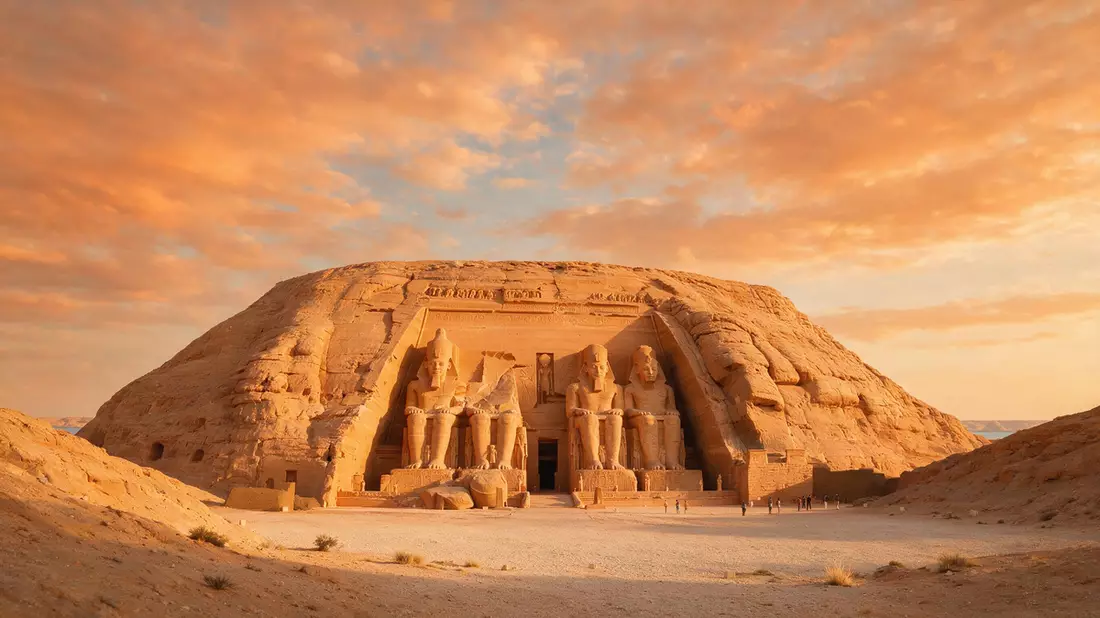 Fotorealistische Ansicht von Abu Simbel in Abu Simbel, Ägypten im Abendlicht
