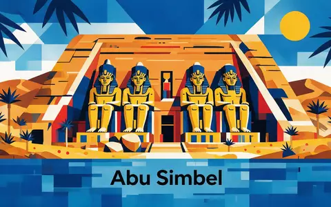 Bauhaus-Poster als geometrische Abstraktion von Abu Simbel in Abu Simbel Ägypten, kraeftige Grundfarben und harte - Foto: THN