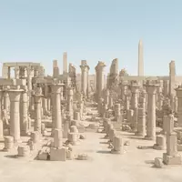 Moderner Architektur-Render zeigt Silhouette von Karnak-Tempel in Luxor Ägypten, klare Linien und neutrales Tageslicht - Foto: THN