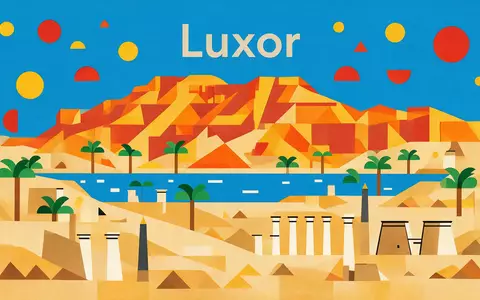 Bauhaus-Poster als geometrische Abstraktion von Tal der Könige in Luxor Ägypten, kraeftige Grundfarben und harte - Foto: THN