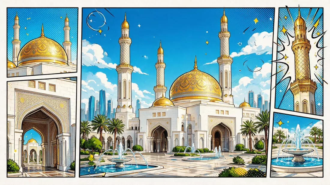 Pop-Art-Comic von Qasr Al Watan in Abu Dhabi, VAE mit Rasterpunkten