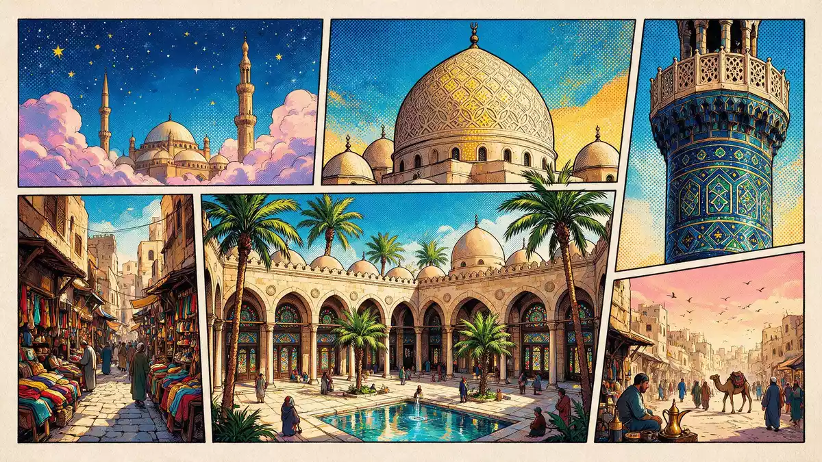 Pop-Art-Comic von Ägyptisches Museum Kairo in Kairo, Ägypten mit Rasterpunkten