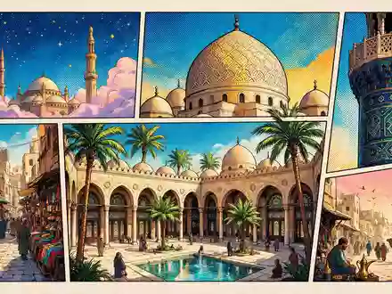 Pop-Art-Comicillustration des Wahrzeichens Ägyptisches Museum Kairo in Kairo Ägypten, kraeftige Konturen Rasterpunkte und satte Farben - Foto: THN