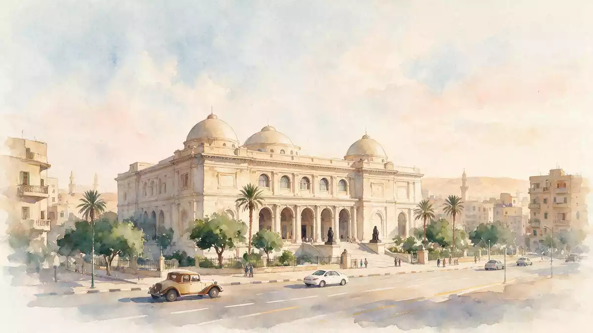 Aquarell-Illustration von Ägyptisches Museum Kairo in Kairo, Ägypten als Reiseposter