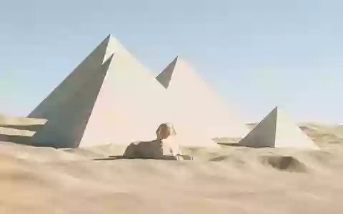 Moderner Architektur-Render zeigt Silhouette von Pyramiden von Gizeh in Gizeh Ägypten, klare Linien und neutrales - Foto: THN