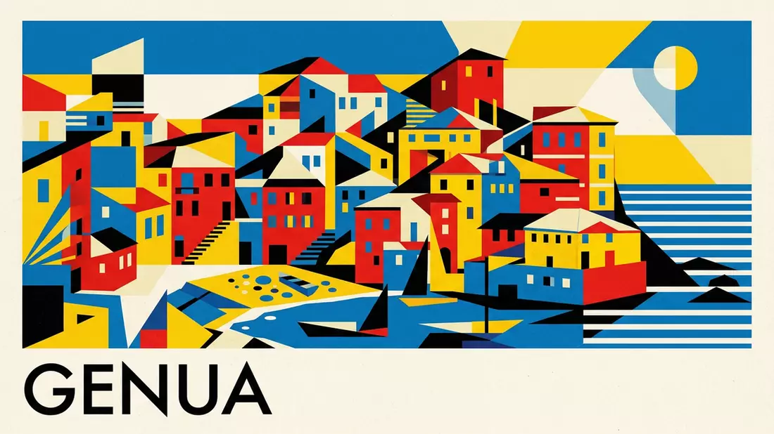 Bauhaus-Poster als Abstraktion von Boccadasse Genua in Genua, Italien