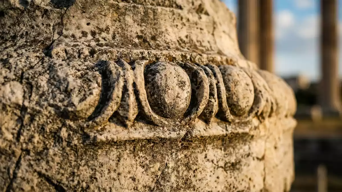Makroaufnahme eines Materialdetails am Wahrzeichen Olympieion Athen, Athen Griechenland