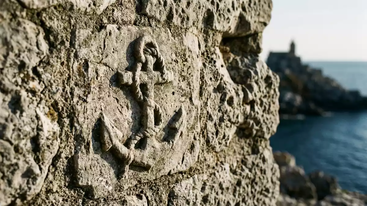 Makroaufnahme eines Materialdetails am Wahrzeichen Portovenere, Portovenere Italien