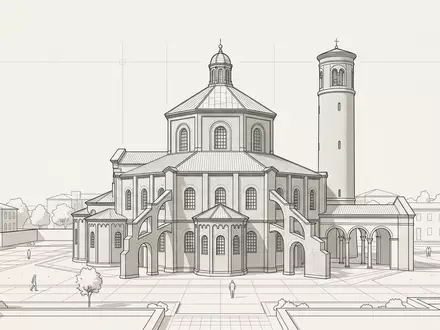 Moderner Architektur-Render zeigt Silhouette von Mosaiken von Ravenna in Ravenna Italien, klare Linien und neutrales - Foto: THN