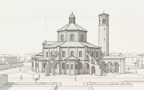 Moderner Architektur-Render zeigt Silhouette von Mosaiken von Ravenna in Ravenna Italien, klare Linien und neutrales - Foto: THN