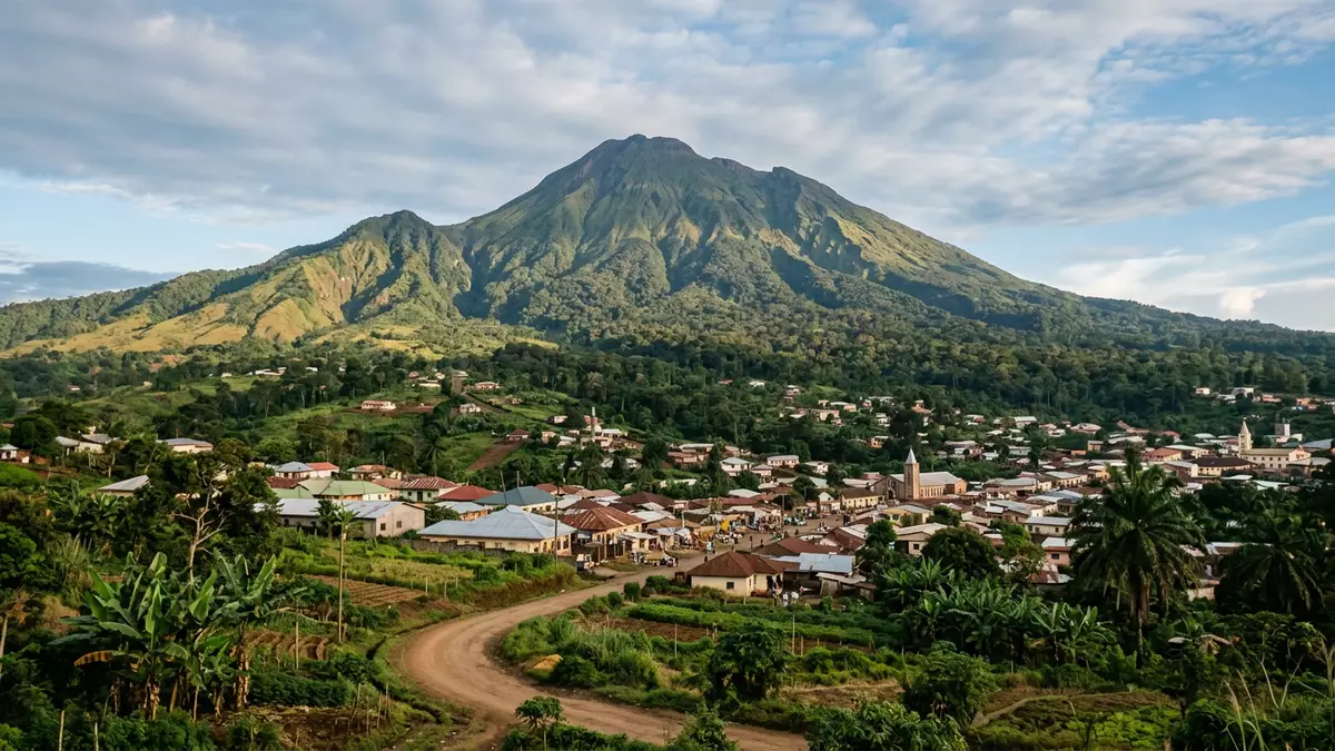 Editorial-Reisemagazinbild vom Wahrzeichen Mount Cameroon in Buea, Kamerun