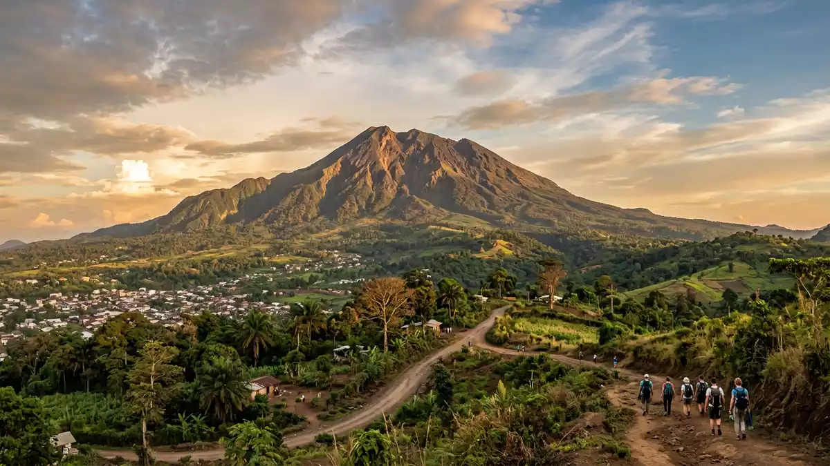 Fotorealistische Ansicht von Mount Cameroon in Buea, Kamerun im Abendlicht
