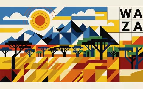 Bauhaus-Poster als geometrische Abstraktion von Waza-Nationalpark in Waza Kamerun, kraeftige Grundfarben und harte Formkanten - Foto: THN