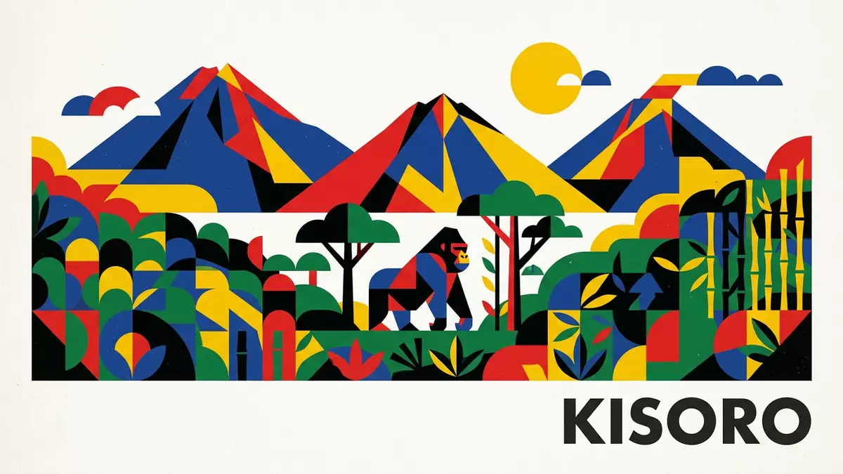 Bauhaus-Poster als Abstraktion von Mgahinga-Gorilla-Trekking in Kisoro, Uganda